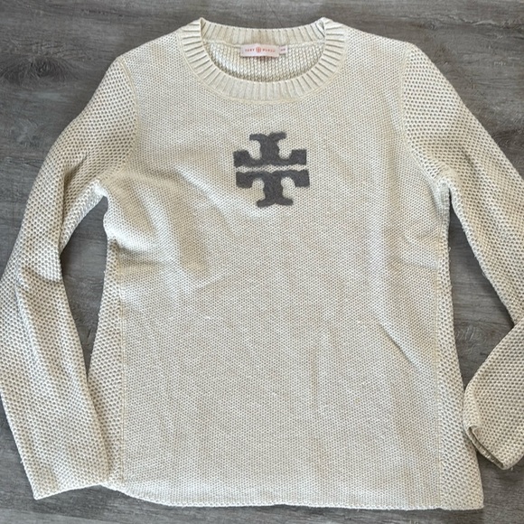 Tory Burch Cream Sweater with Gray Logo - Picture 1 of 8